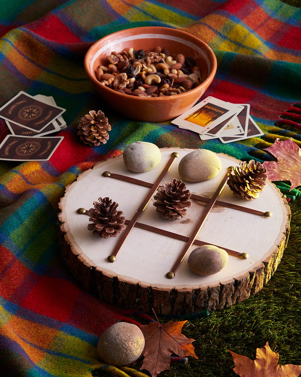 tic tac toe board made with a tree slab