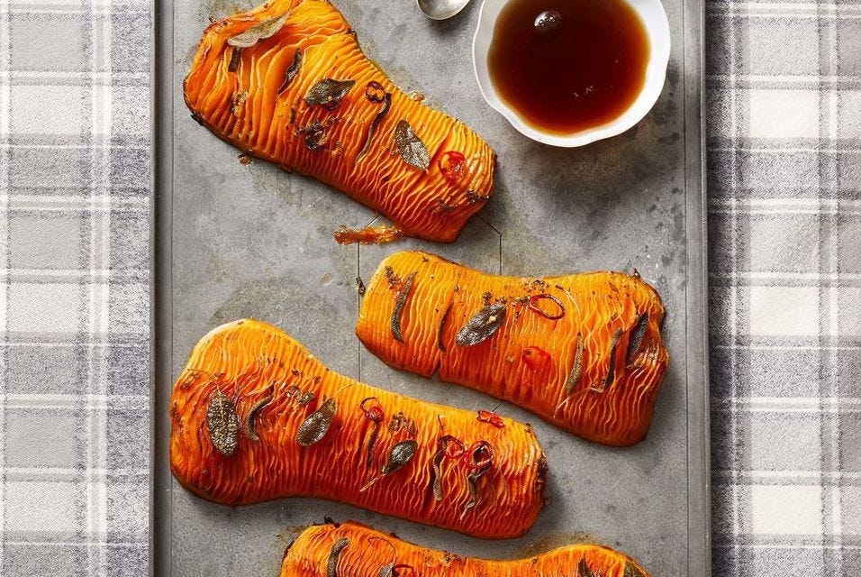 hasselback butternut squash with maple brown butter