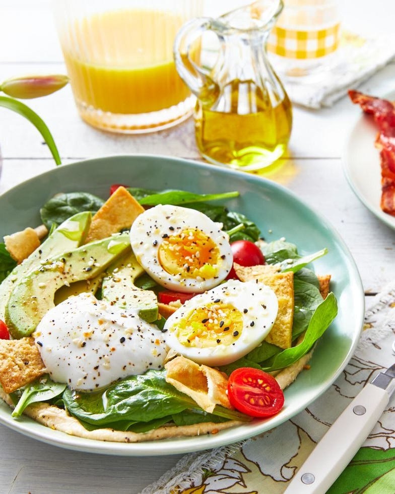 breakfast salad with hard boiled egg and avocado