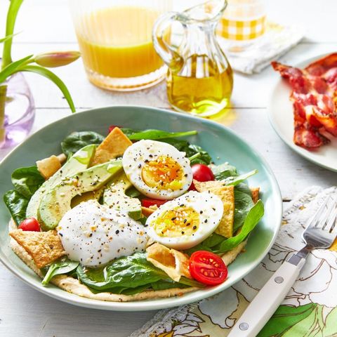 breakfast salad with hard boiled egg and avocado