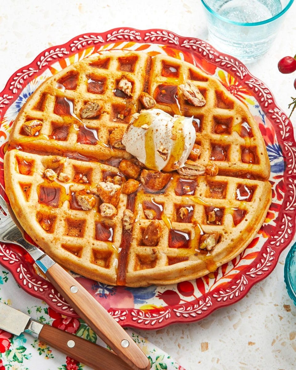 fall breakfast ideas cinnamon pecan yeasted waffle