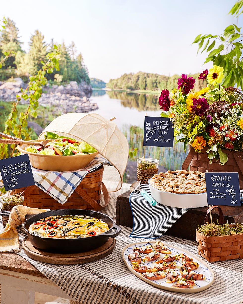 a table set up for a potluck get together