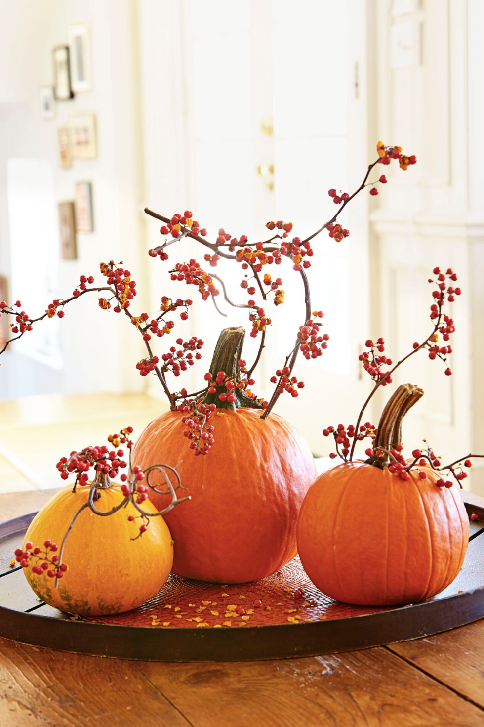 fall centerpieces pumpkin gooseberries