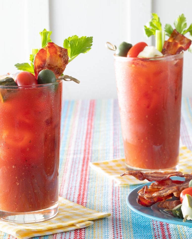 classic bloody mary with garnishes on plate