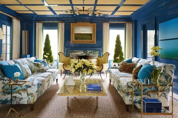 yellow and blue living rooms