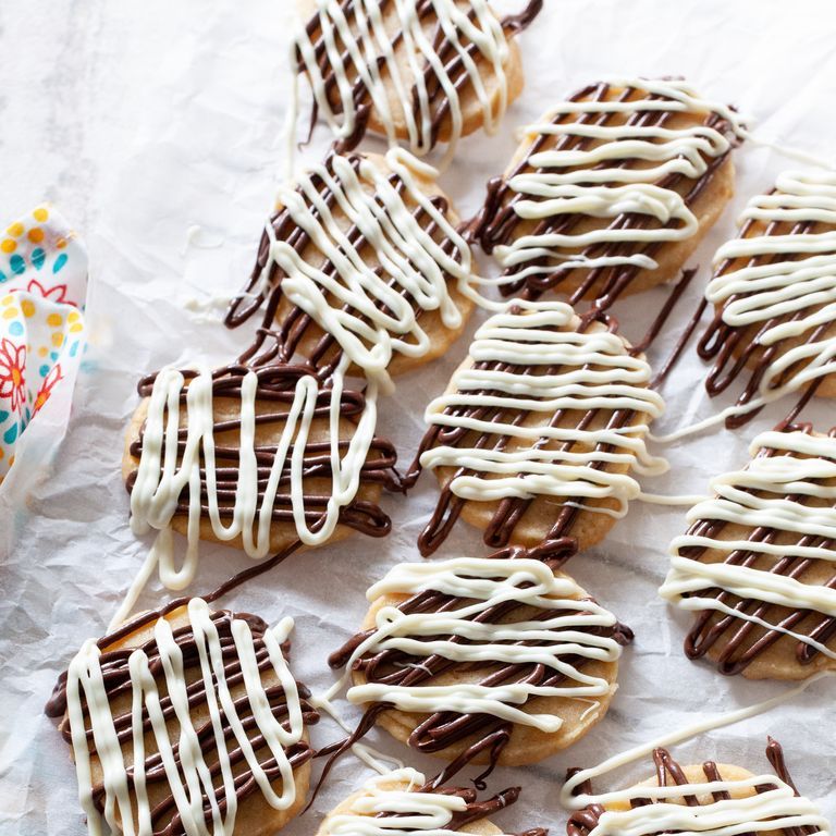 orange shortbread cookies with chocolate and white chocolate drizzle