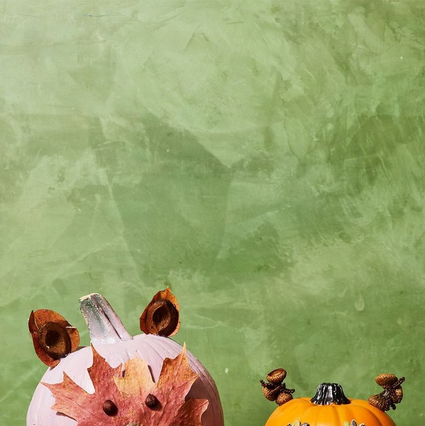 fall crafts for kids, pumpkin with leaves for eyes