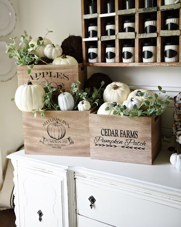crates white pumpkin decor ideas