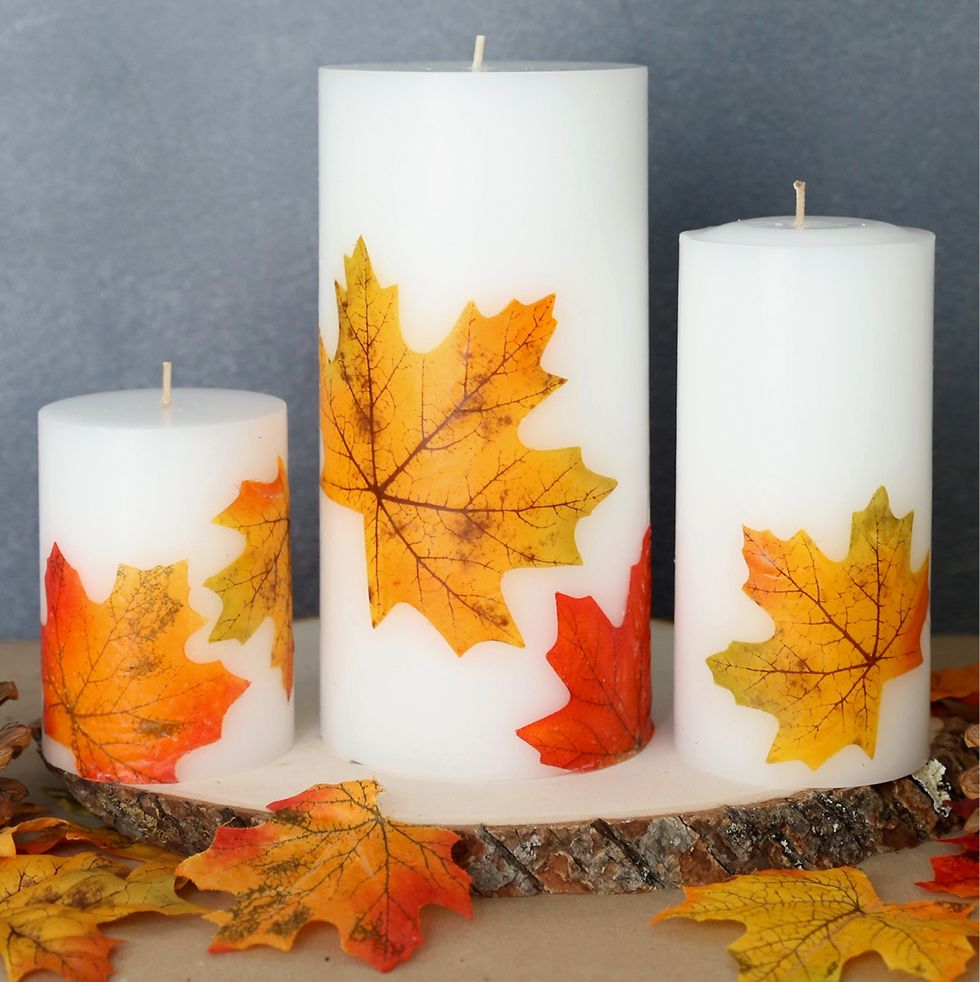 fall decor ideas leaf candles