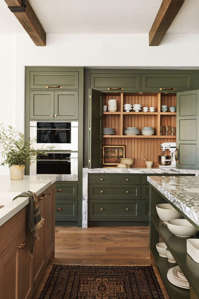 kitchen with green cabinets