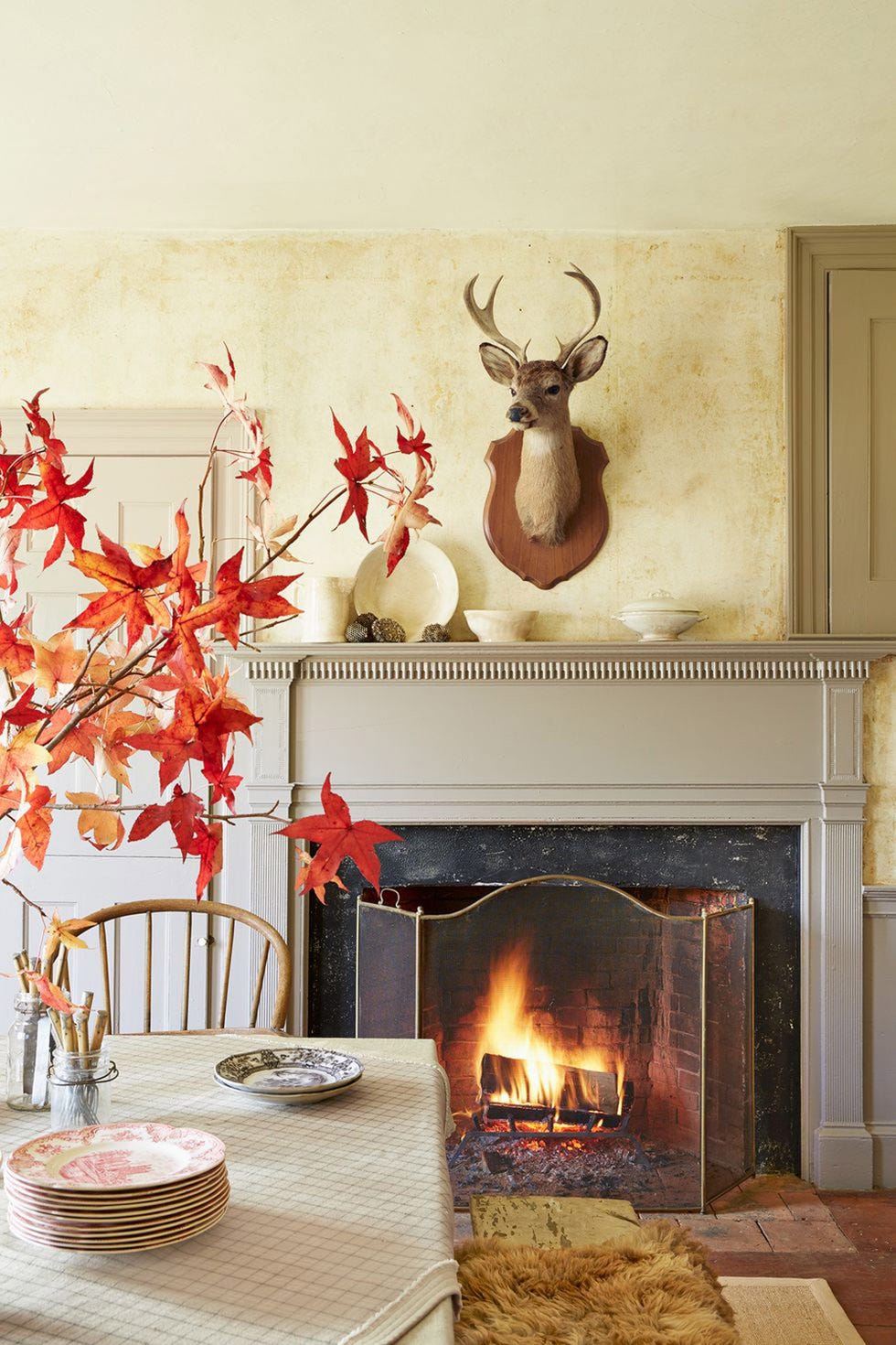 fall dinner party ideas fireplace