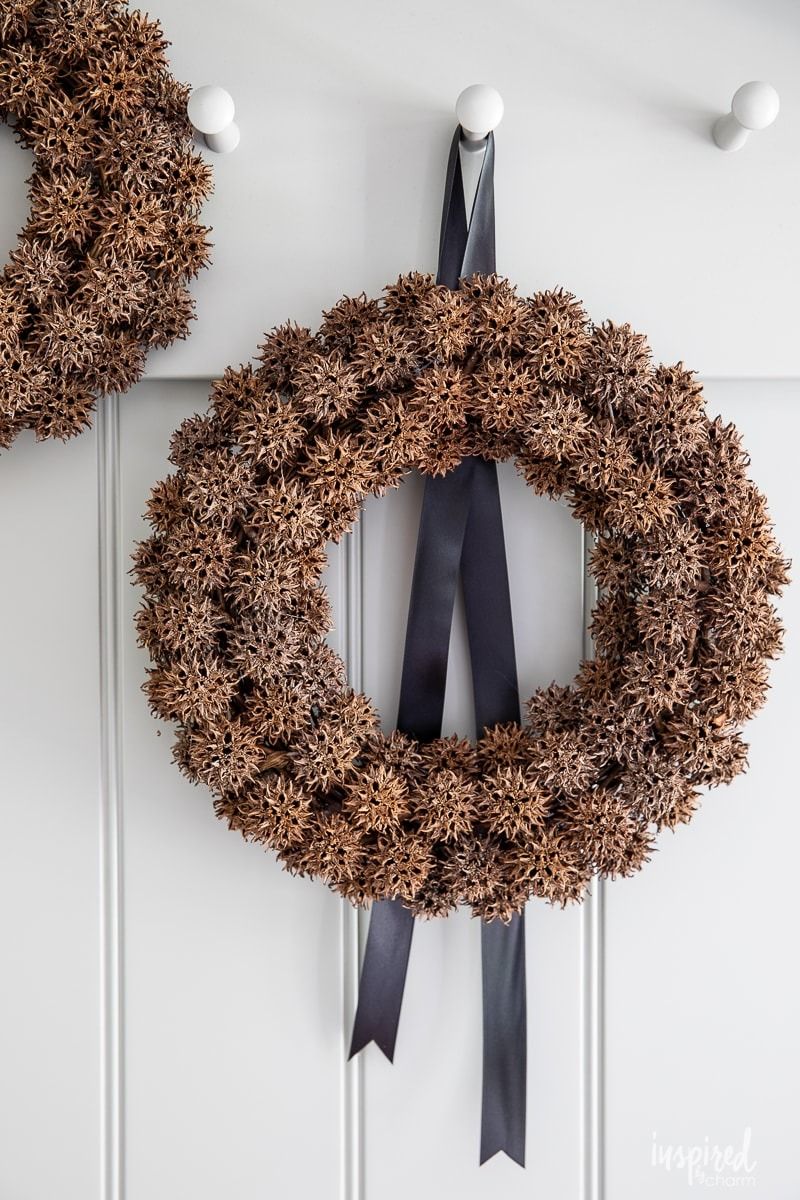 fall door decorations sweetgum ball wreath