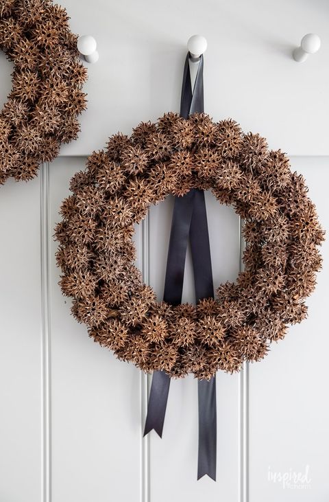 fall door decorations sweetgum ball wreath