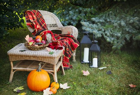 fall landscape ideas outdoor seating with blanket