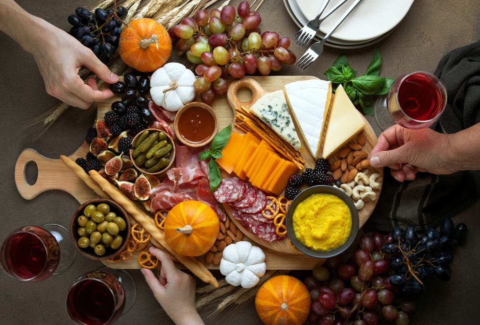 fall party charcuterie board, view from above