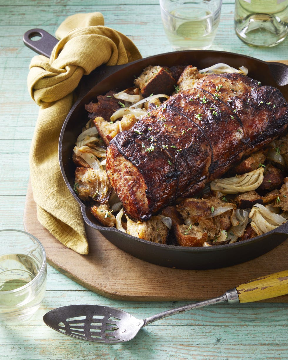 roast pork loin with fennel and chunky croutons