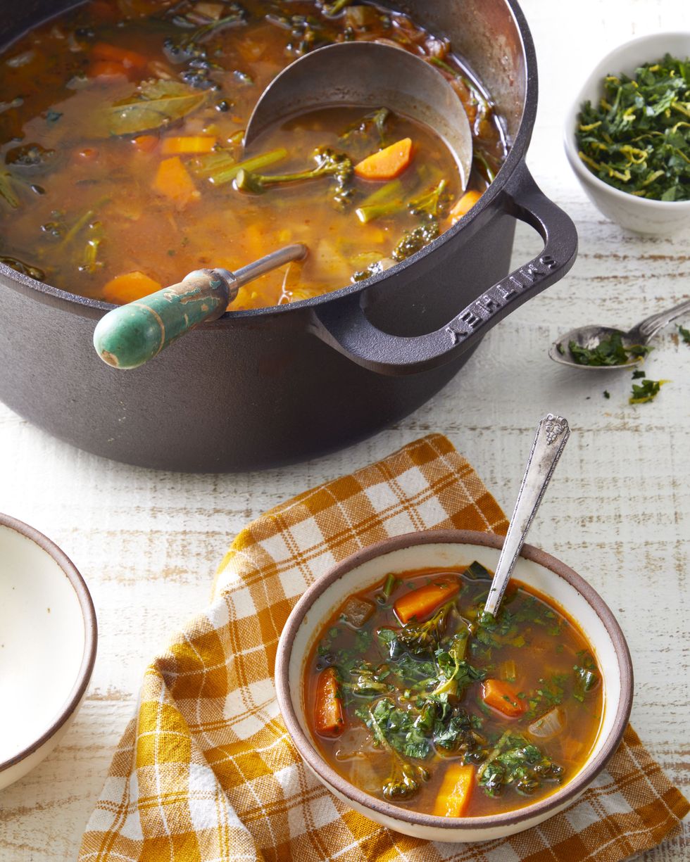 hearty vegetable soup with parsley gremolata