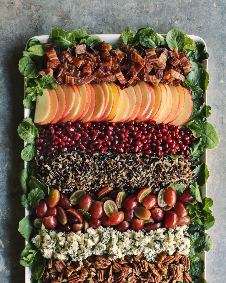 holiday wild rice salad with grapes on platter