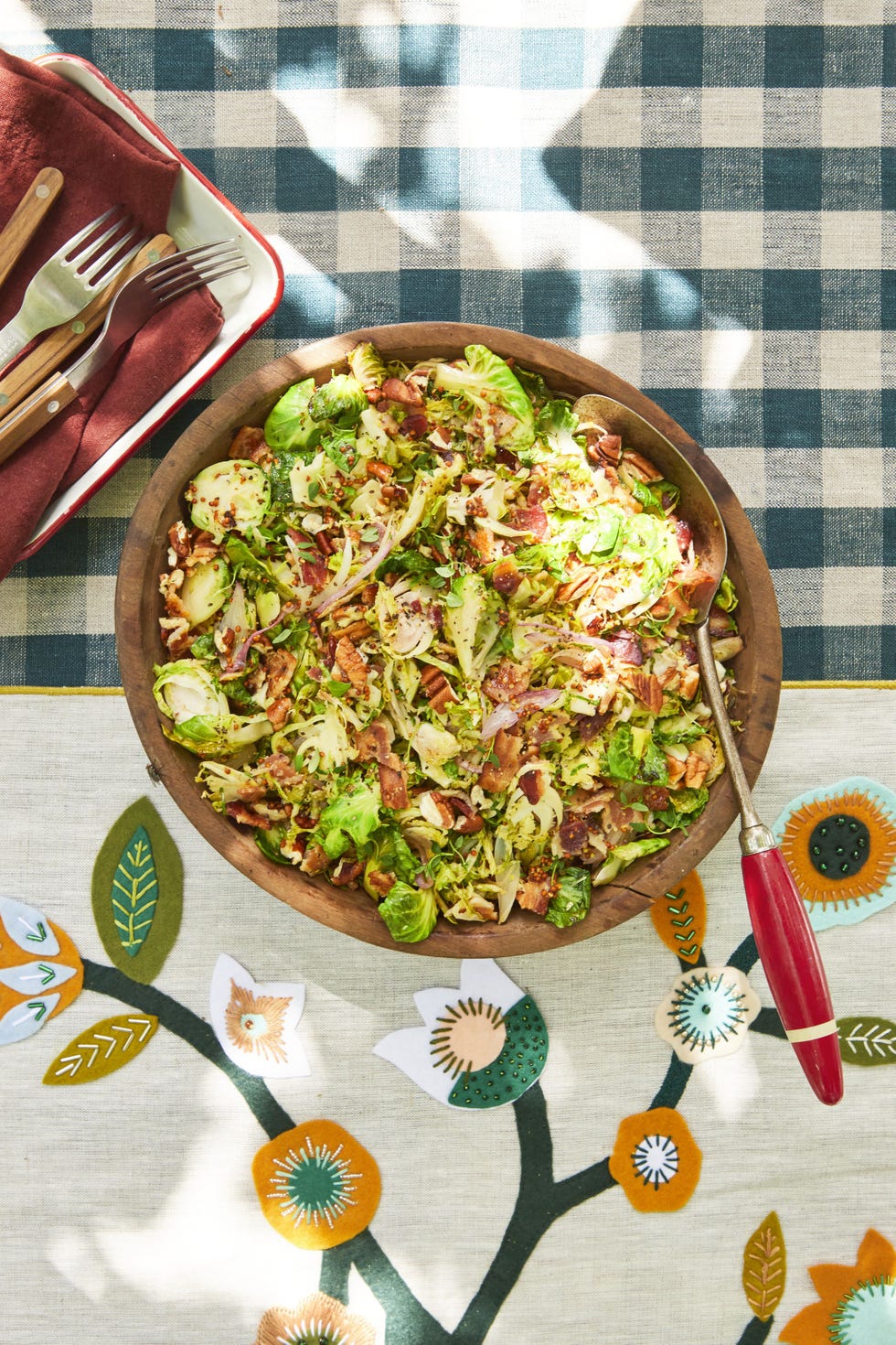 shaved brussels sprouts with bacon and warm apple cider dressing