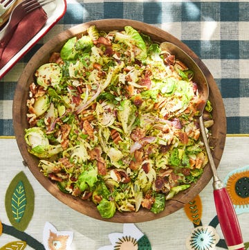 shaved brussels sprouts with bacon and warm apple cider dressing