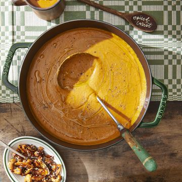spiced carrot soup with savory sesame granola