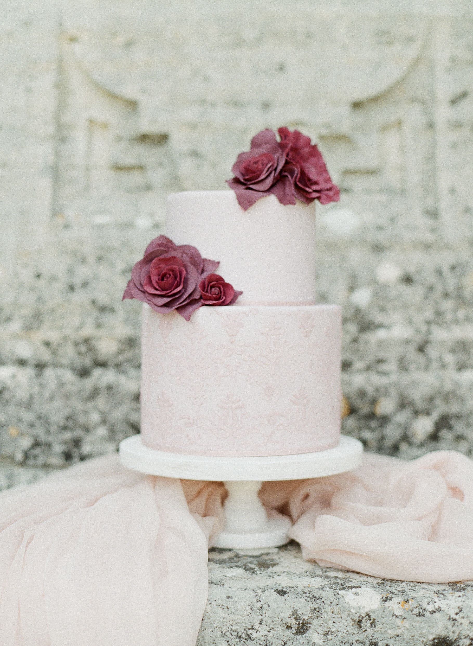 Romantic Burgundy & Blush Wedding Cake on our #original  #chandeliercakestand by @thenoblecaker… | Burgundy wedding cake, Blush  wedding cakes, Types of wedding cakes