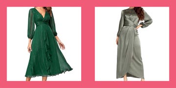 two green fall wedding guest dresses