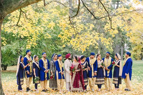 indian wedding bridal party at fall wedding