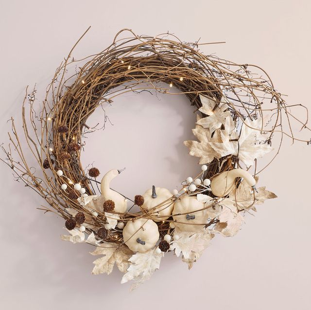 Creamy Beige White Wreath for Front Door, Large All Season