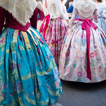 fallas festival women in traditional dresses valencia spain