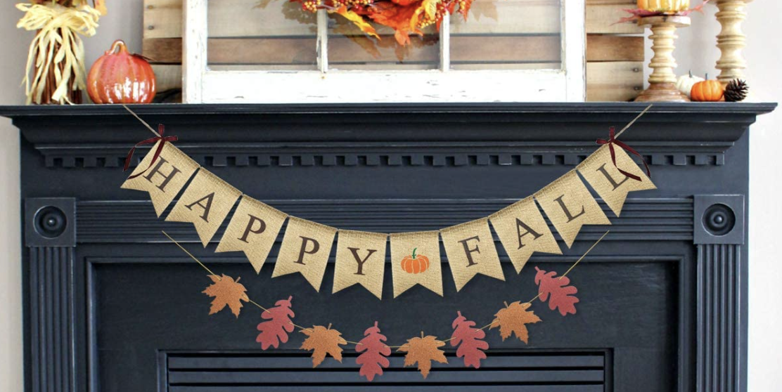 uniwish happy fall banner with pumpkin maple leaves sign