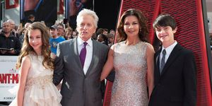 london, england   july 08  l r carys douglas,michael douglas, catherine zeta jones and son dylan douglas attend the european premiere of marvels ant man at odeon leicester square on july 8, 2015 in london, england  photo by dave j hogangetty images
