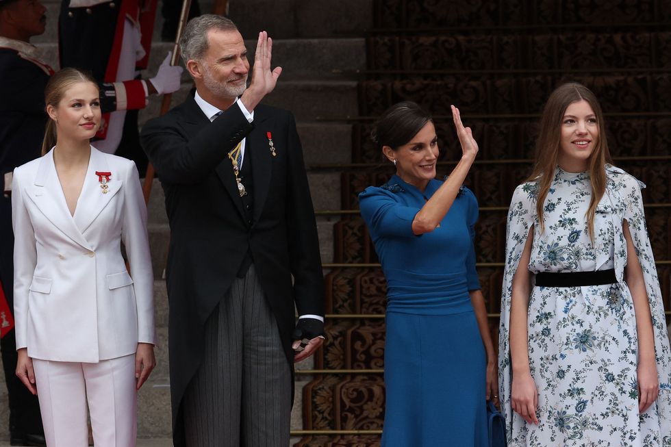 from l spanish crown princess of asturias leonor arrives with spains king felipe vi, spains queen letizia and spanish princess sofia at the congress of deputies to swear loyalty to the constitution, on her 18th birthday, in madrid on october 31, 2023 princess leonor, heir to the spanish crown, will swear loyalty to the constitution on her 18th birthday, a milestone that will help turn the page on the scandal tainted reign of her grandfather, juan carlos after taking the oath, princess leonor can legally succeed her father, king felipe vi, and automatically becomes head of state in the event of the monarchs absence photo by pierre philippe marcou afp photo by pierre philippe marcouafp via getty images