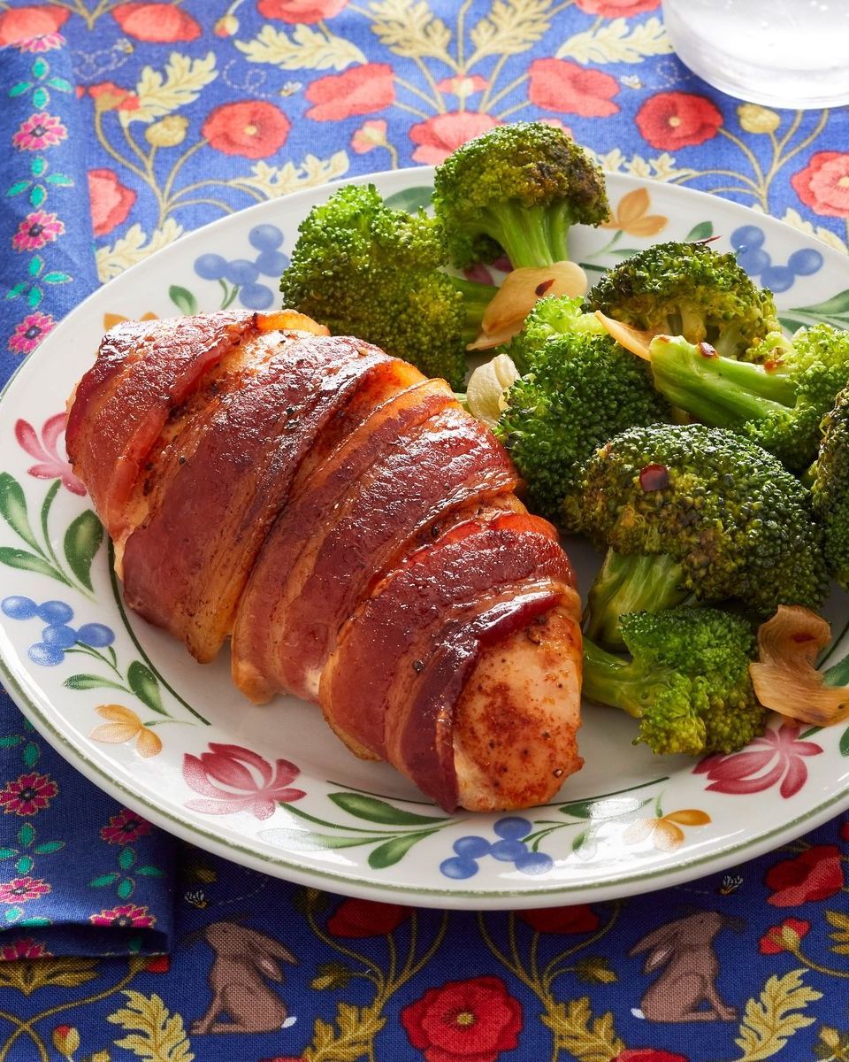 family meal ideas bacon wrapped chicken with garlicky broccoli