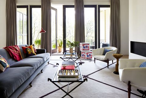 minimalist family room with modern art