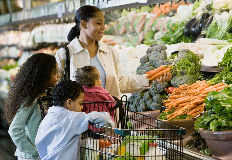 family shopping for groceries in supermarket