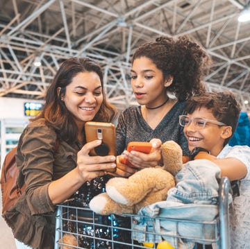 Family talking by video conference in the terminal family talking by video conference in the terminal
