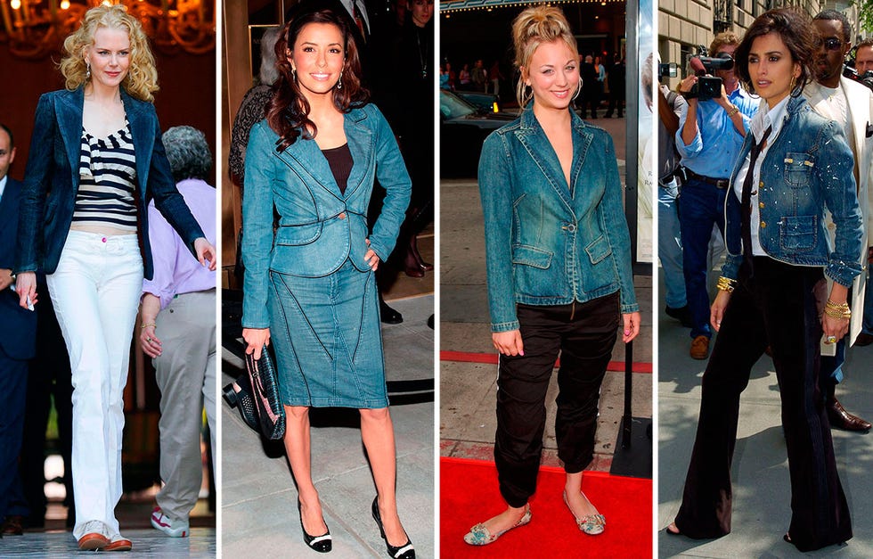 nicole kidman, eva longoria, kaley cuoco y penélope cruz con chaqueta vaquera, en los 2000