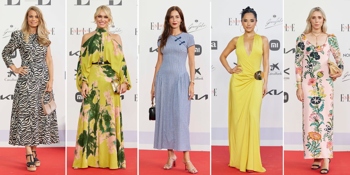 women showcasing various fashionable dresses on a red carpet women showcasing various fashionable dresses on a red carpet
