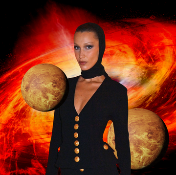 bella hadid surrounded by planets