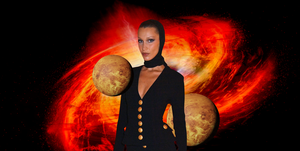 bella hadid surrounded by planets