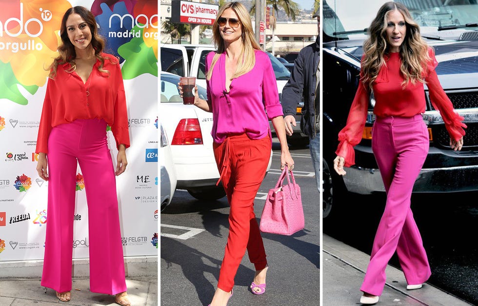 famosas con looks 'color block' en rosa y rojo