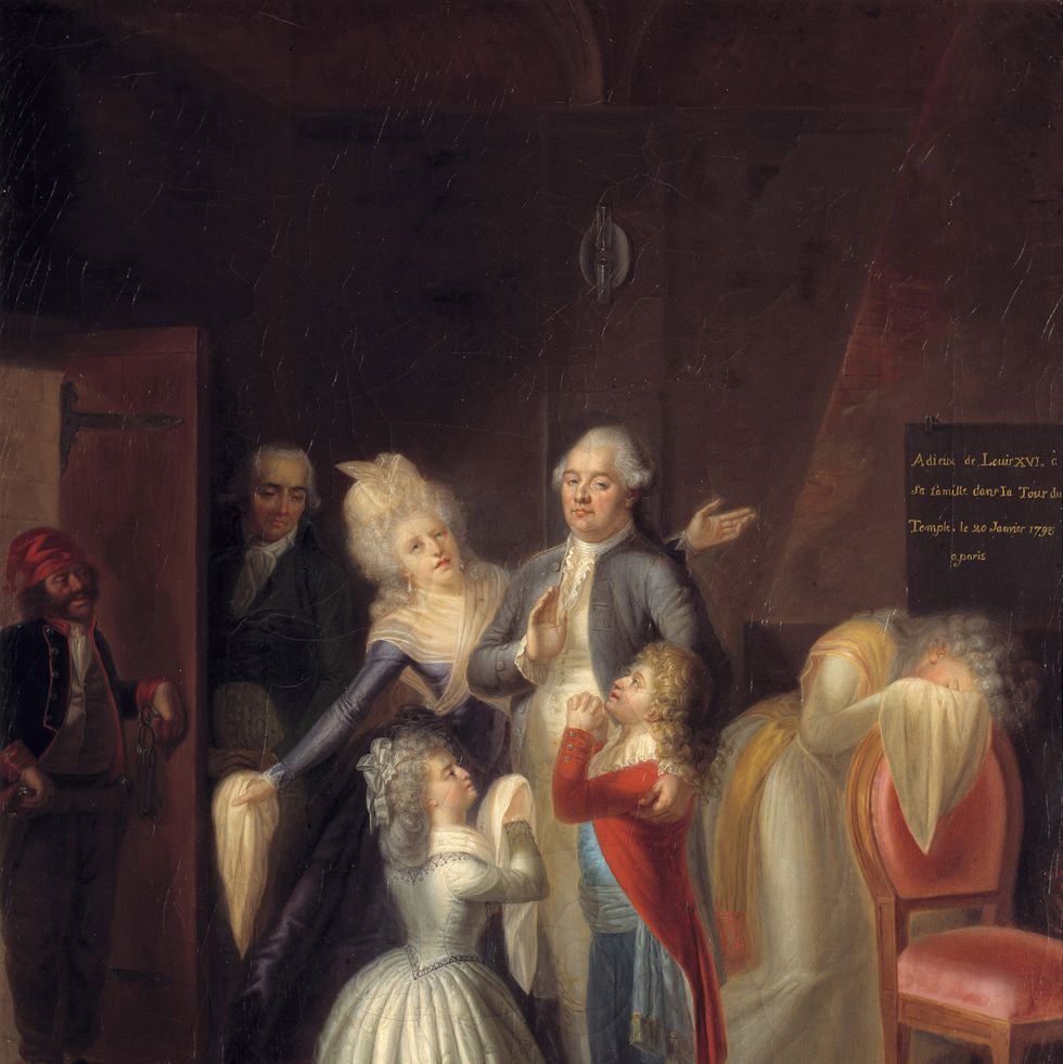 a painting of louis xvi before his execution as wife marie antoinette and two of their children saw goodbye