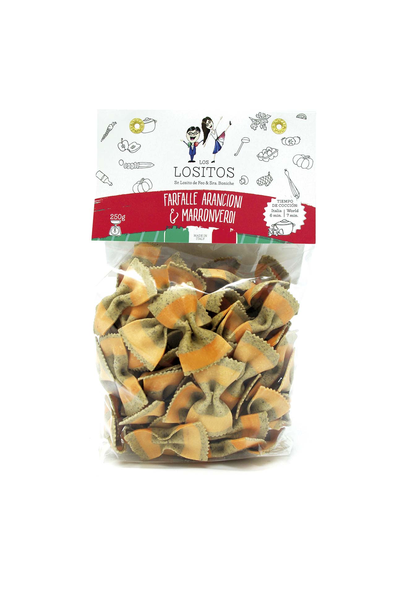 Farfalle de trigo 100% italiano, de tomate y albahaca