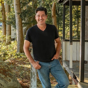 Farmhouse Fixer: Camp Revamp • October 2, 2023 jonathan knight takes a break while examining one of the lakeside cabins at the camp that jonathan and his brother jordan are renovating for their extended family to enjoy, as seen on farmhouse fixer camp revamp