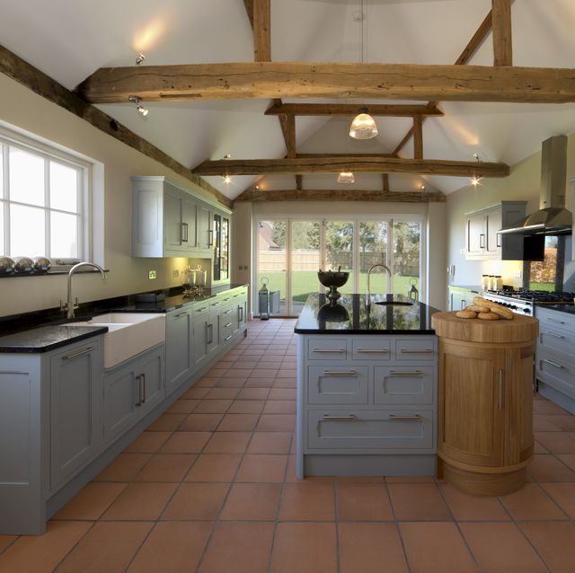 farmhouse kitchen with terracotta floors