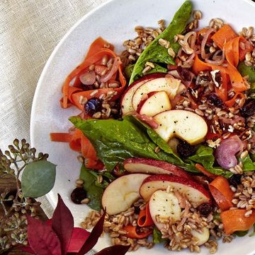 vegan dinner ideas esay farro, apple, and carrot salad