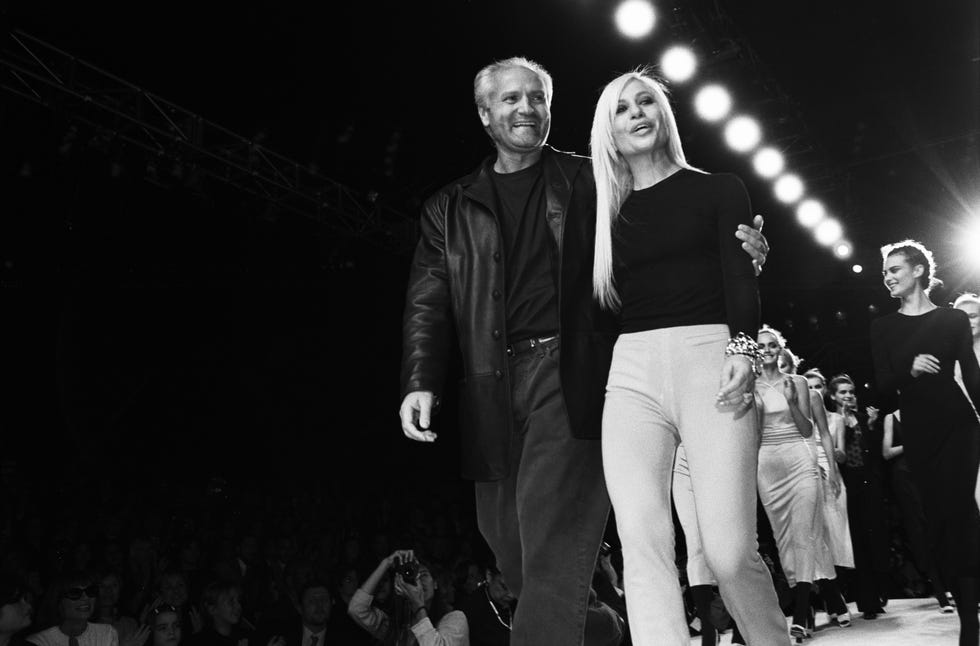 gianni and donatella versace on the runway