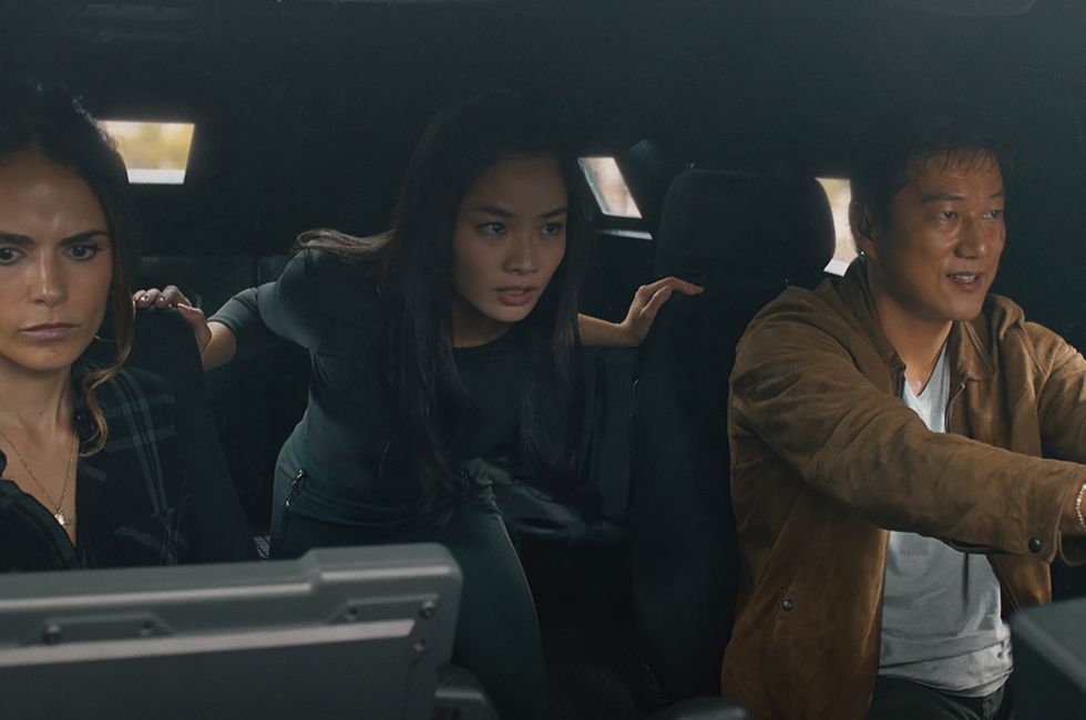 from left mia jordana brewster, elle anna sawai and han sung kang in f9, co written and directed by justin lin