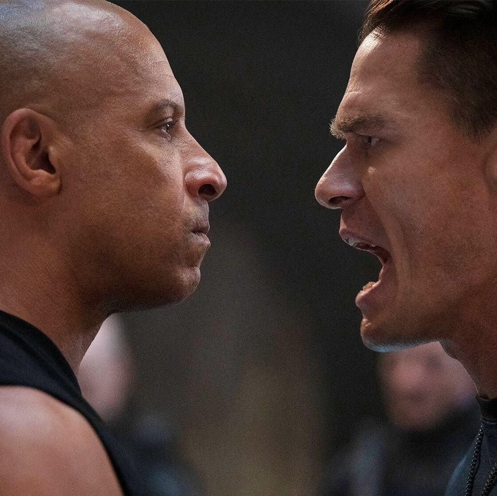 vin disel as dom an john cena as jakob square off in a scene from f9